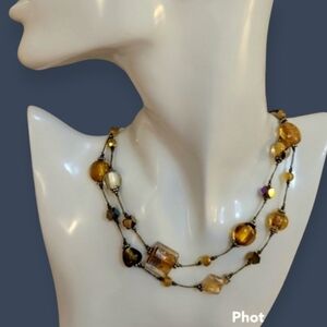 PREMIER DESIGNS Amber Foil Lampwork Glass Bead Chain Station Necklace